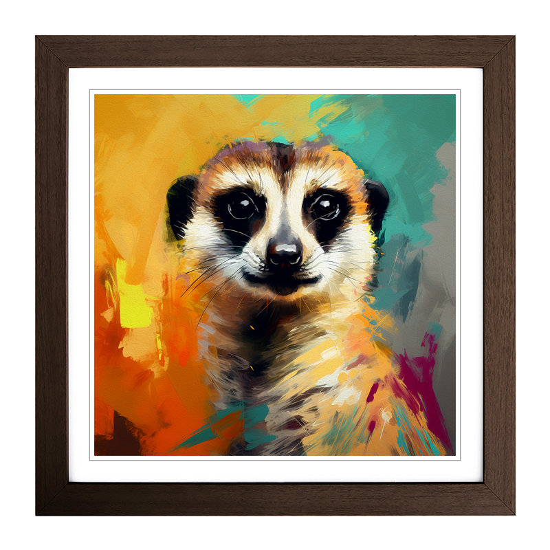 Meerkat Gestural Art - Framed Print, Walnut