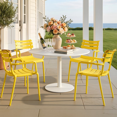 Stacking Outdoor Dining Chair, No-Assembly All-Weather Plastic Patio Chair with Armrest