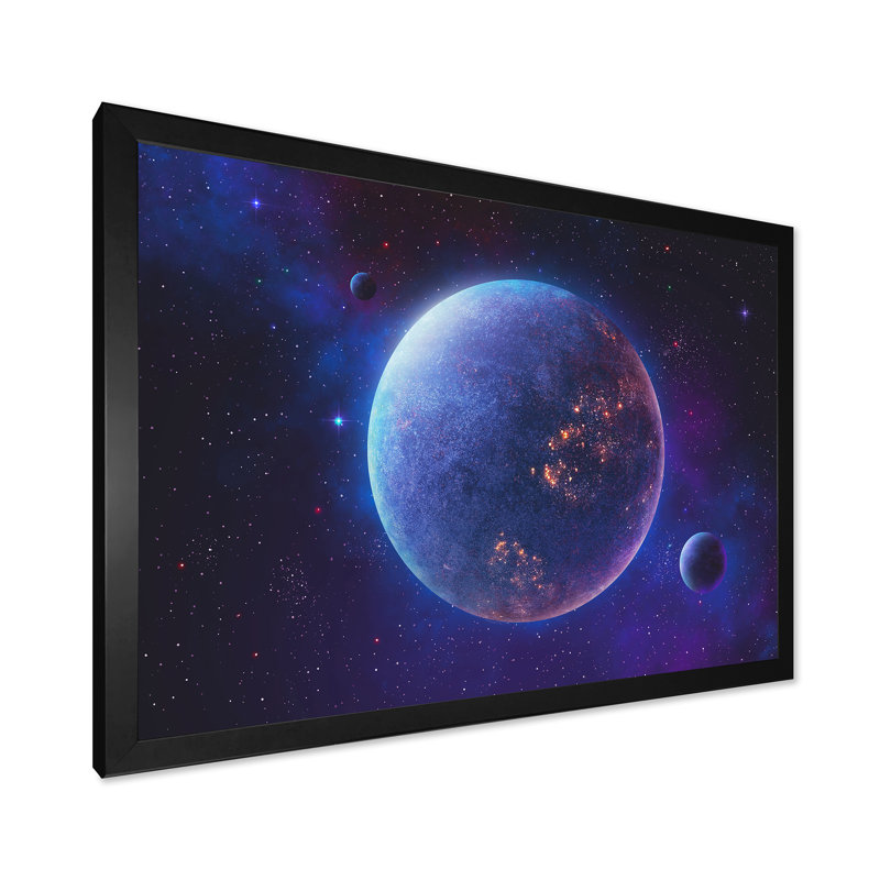 Planète mauve et bleue - reproduction d'art moderne sur toile, H 16 po x l 32 po x P 1 po, Cadre photo noir