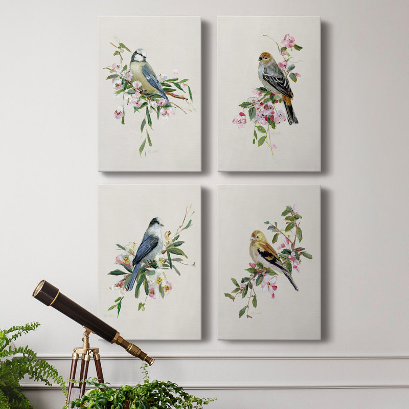 «Spring Song Blue Bird», ensemble de 4 toiles tendues, H 60 po x l 160 po x P 4 po