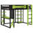 Space-Saving Loft Bed with Desk, Shelves, Power Outlet & RGB Light-1978471606