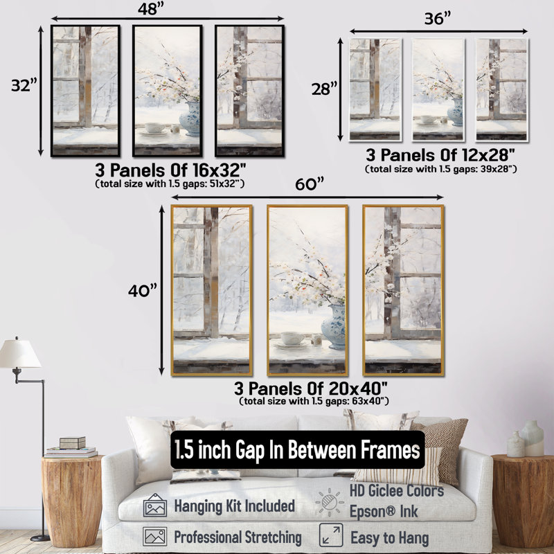 «Snow by the Winter Window View 4 - Japon», art mural, Cadre flottant noir, H 32 po x l 48 po x P 1 po