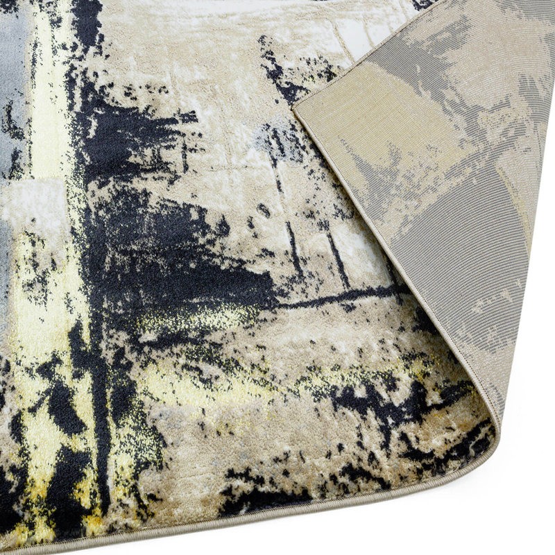 Yellow Modern Easy To Clean Abstract Rug For Dining Room Bedroom And Living Room, Chenille/Cotton, Rectangle 80 x 150cm