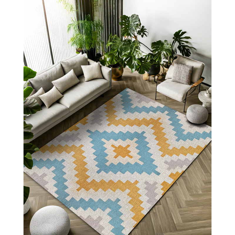 Geuseas Collection Digital Print Cotton-Polyester Colorful Moroccan Rug, Rectangle 5'3" x 9'11"
