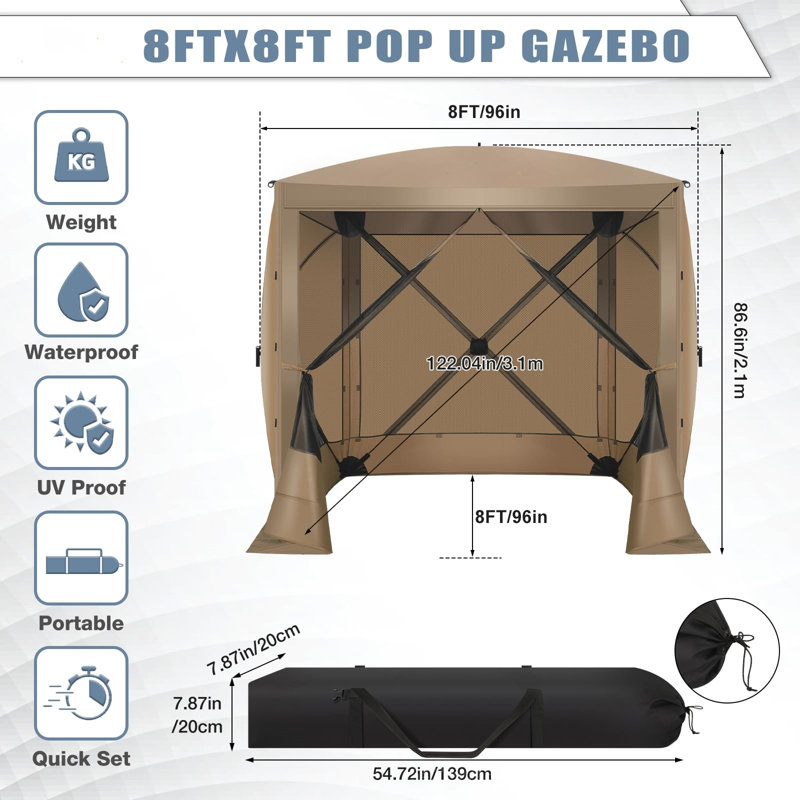 Tente de pavillon de camping 6x6FT, Kaki