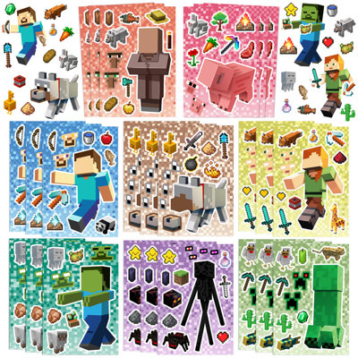 Pixel Games Make a Face Stickers, Minecraft Diy Stickers with 8 Designs Characters for Minecraft Party Supplies