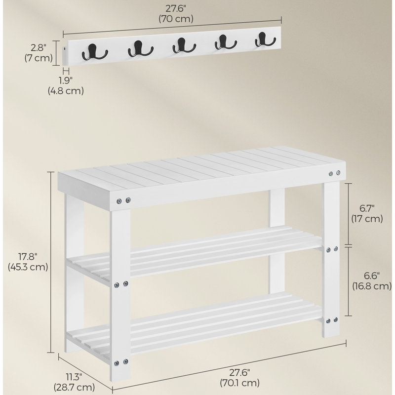 Coat Rack Shoe Bench Set, White