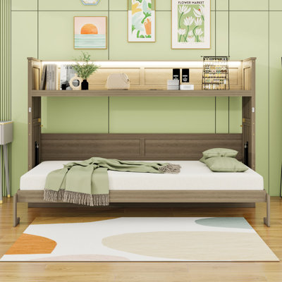 Lit escamotable simple en bois avec lumière DEL et station de charge USB