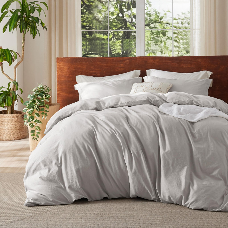 Bedsure 100% Washed Cotton Duvet Cover Set, King Duvet Cover + 2 Shams(20"*36"), Oatmeal