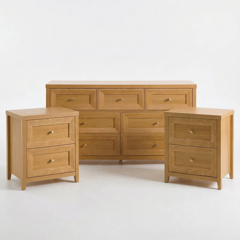 Ensemble de chambre à coucher 3 pièces Cleckheat, Chêne miel