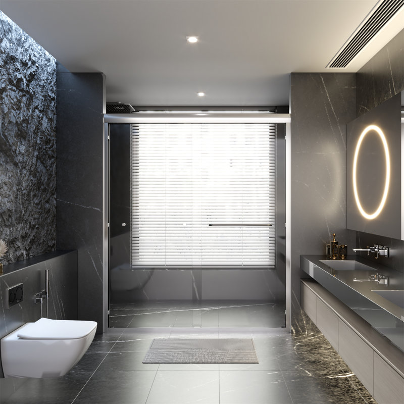 Porte de douche coulissante double semi-sans cadre, Chrome