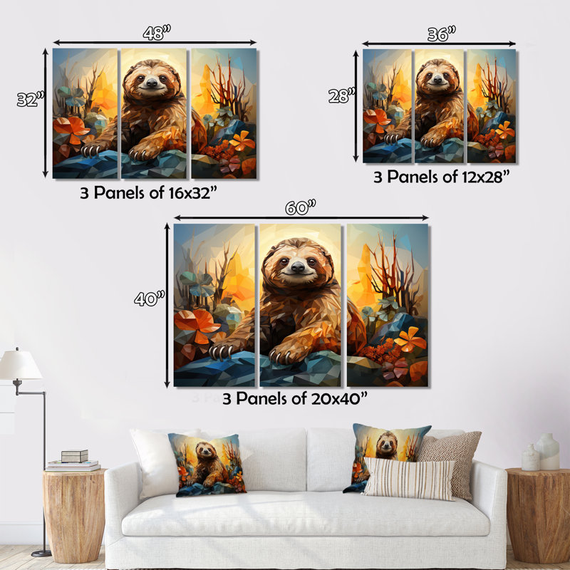 «Slumbering Sloth», impression géométrique sur toile, Cadre flottant noir, H 16 po x l 32 po