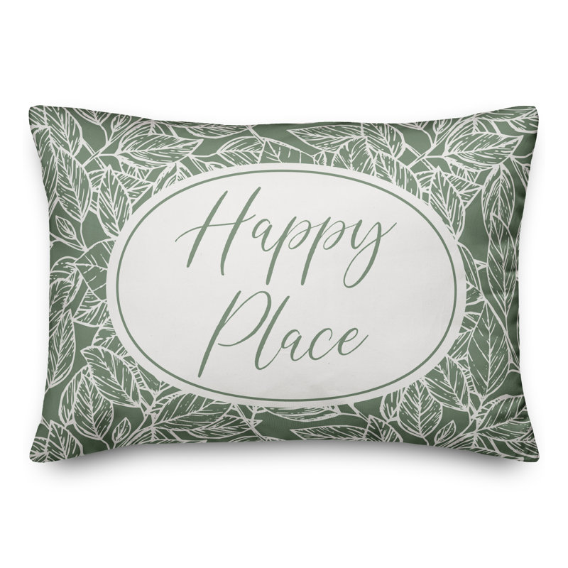 Happy Place Leaf Outdoor Rectangular Pillow Cover and Insert, Green