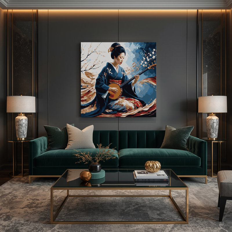 «Music Shamisen», art mural sur toile mauve, H 32 po x l 32 po