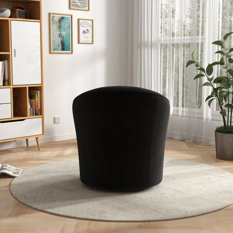 Keiera Velvet Swivel Barrel Chair, Black Velvet