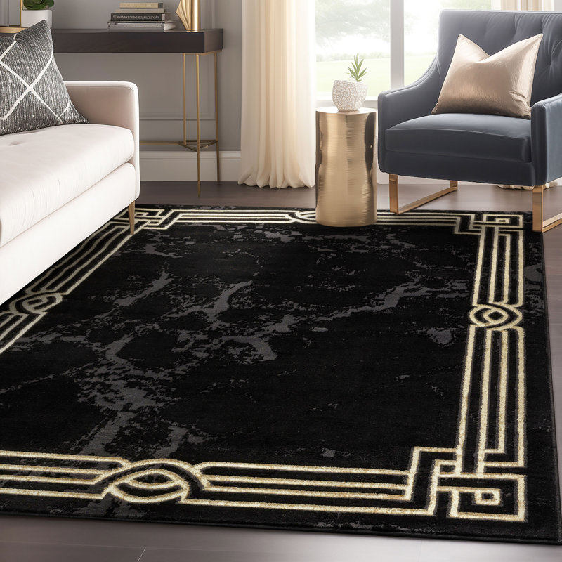 Tapis à motif abstrait doré et doré Fairmont Marble, Rectangle 5 pi 3 po x 7 pi 3 po