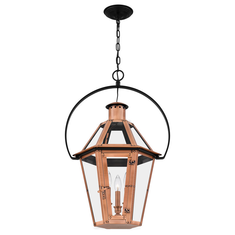 Burdett Aged Copper 3-Light Pendant with Clear Glass Panels