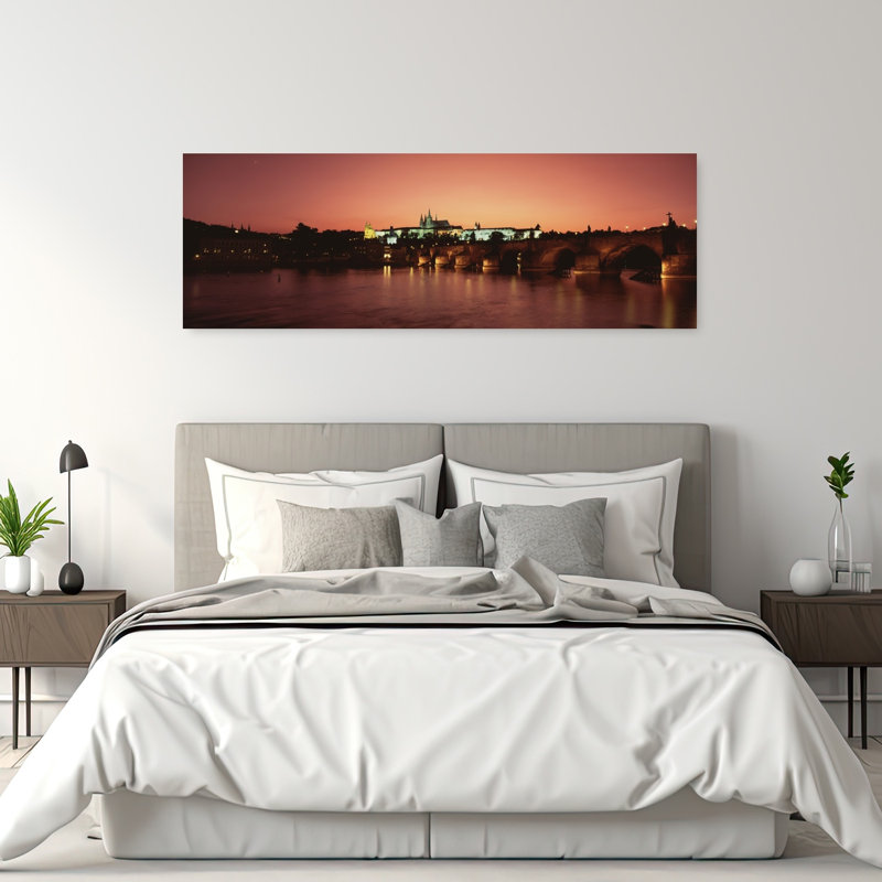 Bridge With A Church And A Castle In The Background Charles Bridge St. Vitus Cathedral Hradcany Castle Prague Czech Republic by Oleg Cajko - Wrapped Canvas Panoramic Print