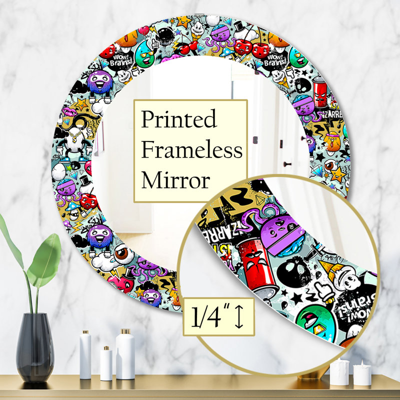 Miroir mural graffiti, imprimé ovale / rond moderne - texture graffiti, H 31,5 po x l po