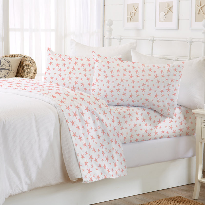 King Coastal Seashell Print Microfiber Sheet Set