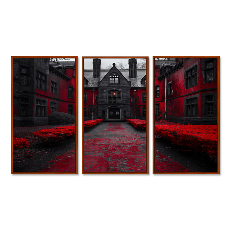 - Ensemble d'art mural de bâtiments collégiaux et universitaires, Toile avec cadre flottant brun, H 28 po x l 36 po x P 1 po