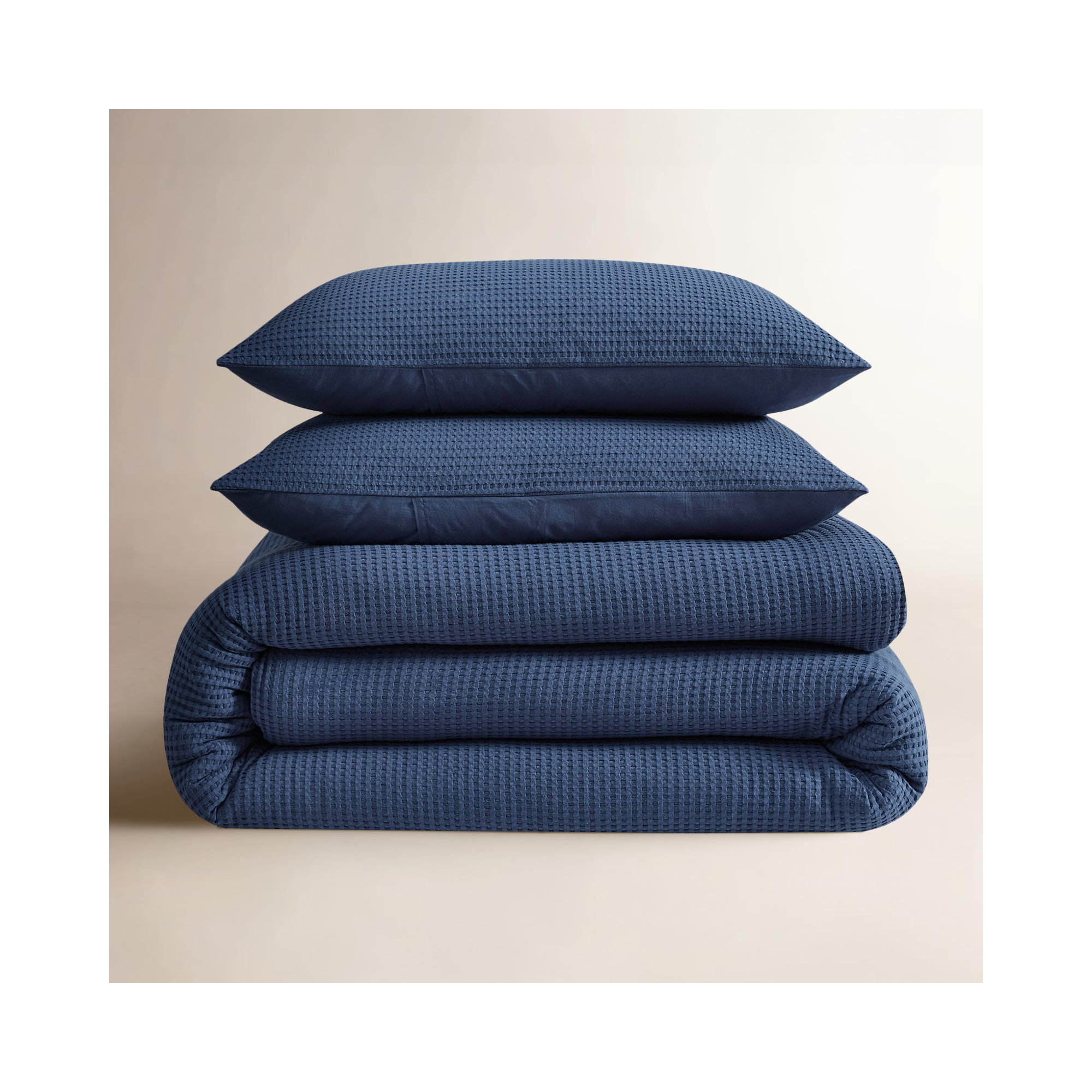 Cotton Waffle Duvet 3 Pc , Queen Duvet Cover + 2 Queen Shams, Navy
