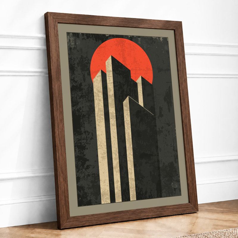 Urban Sunrise Art Deco - Framed Print, A3 - 42.0 x 29.7 cm, Walnut