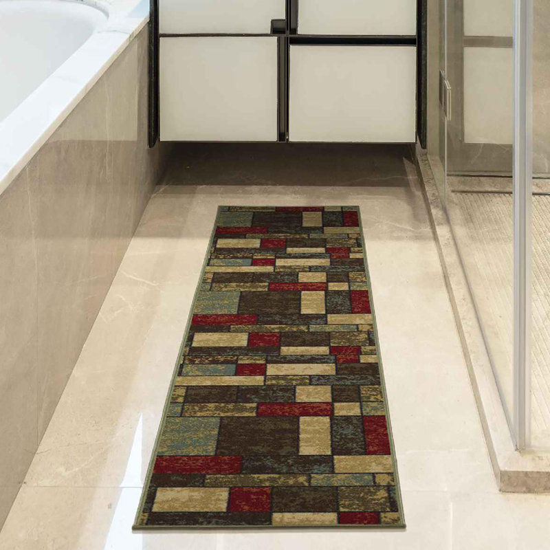 Multicolor Synthetic Non-Slip Runner Rug 1'10" x 7'