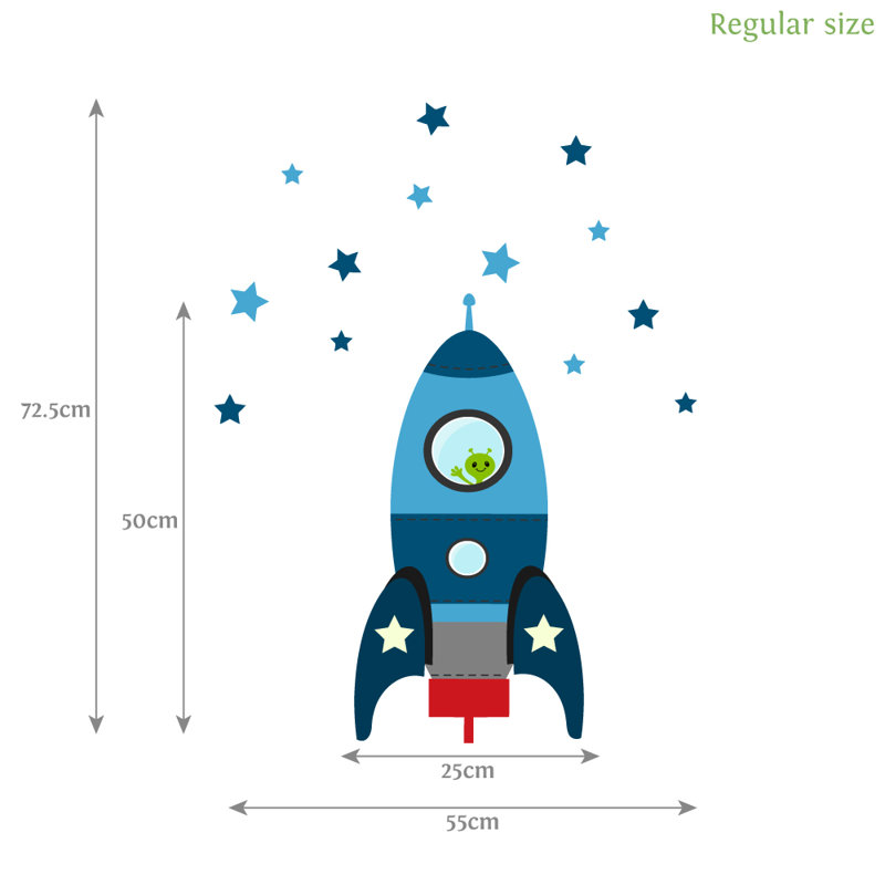 Blast Off Space Rocket Wall Sticker, 72.5cm H x 55cm W, Blue
