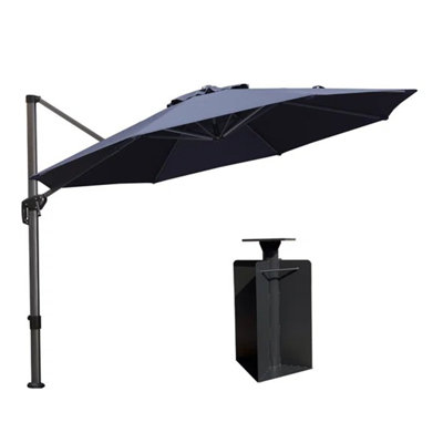 Sharalee 10' Round Tilt Cantilever Navy Umbrella with Crank Lift