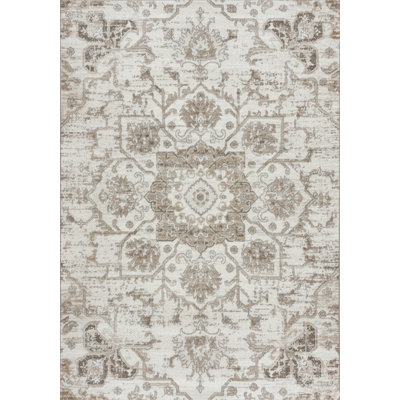 5' X 8' Cream Gray And Light Brown Medallion Area Rug