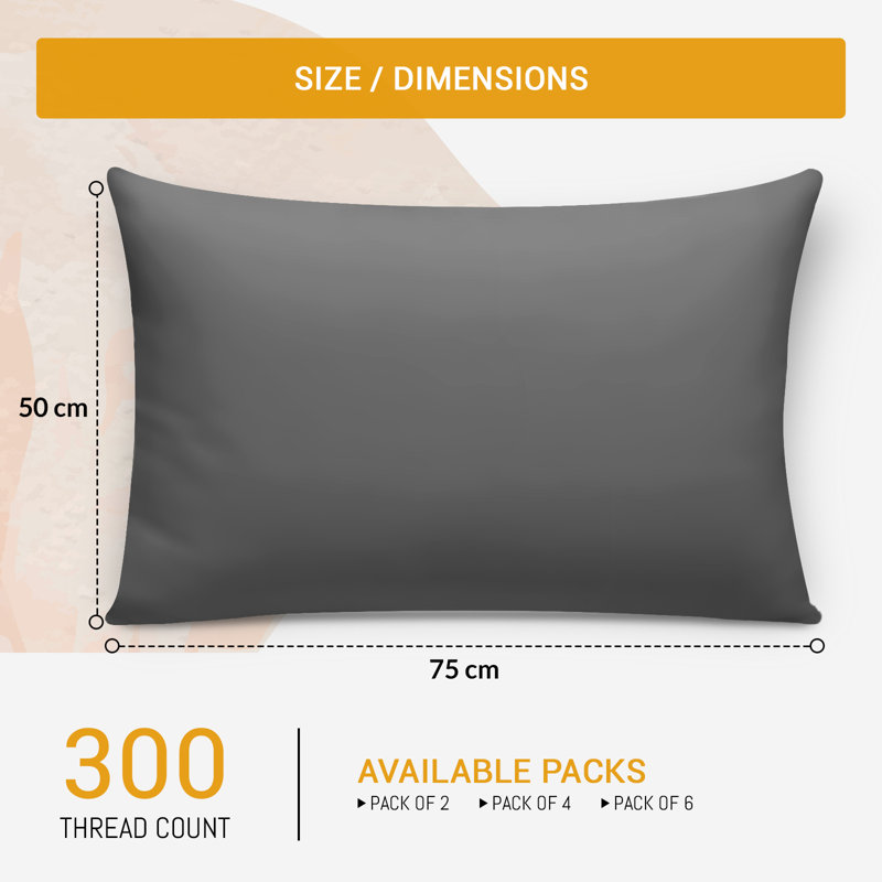 100% Cotton Flatweave Pillowcase Case Pack, Dark Grey