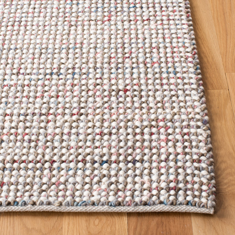 Handmade Ivory and Gray Wool Rectangular Area Rug