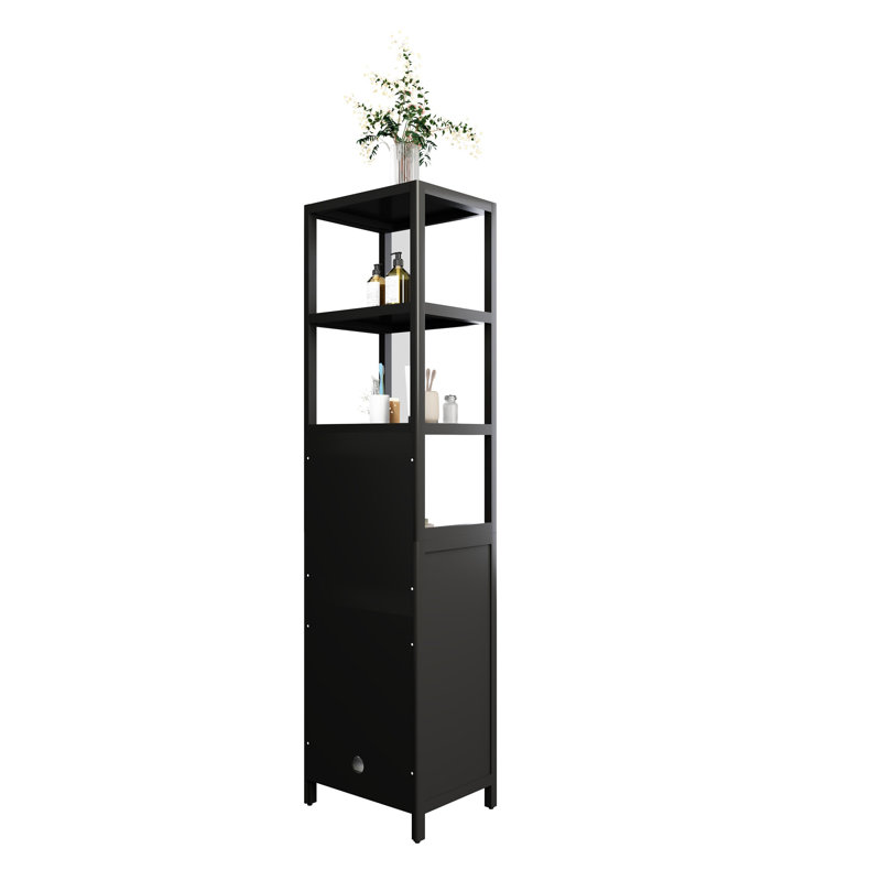Grande armoire de rangement noire avec porte à volets et 3 niveaux de rangement NOIR