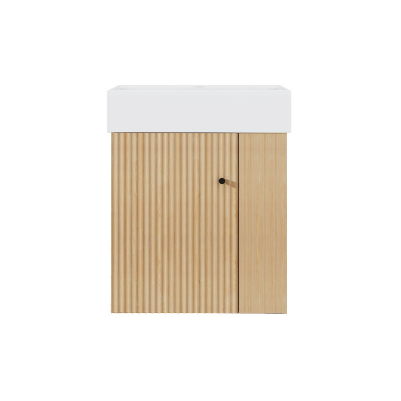 Meuble-lavabo suspendu 21,6 po avec lavabo, pièce murale compacte avec lavabo en céramique, Bois