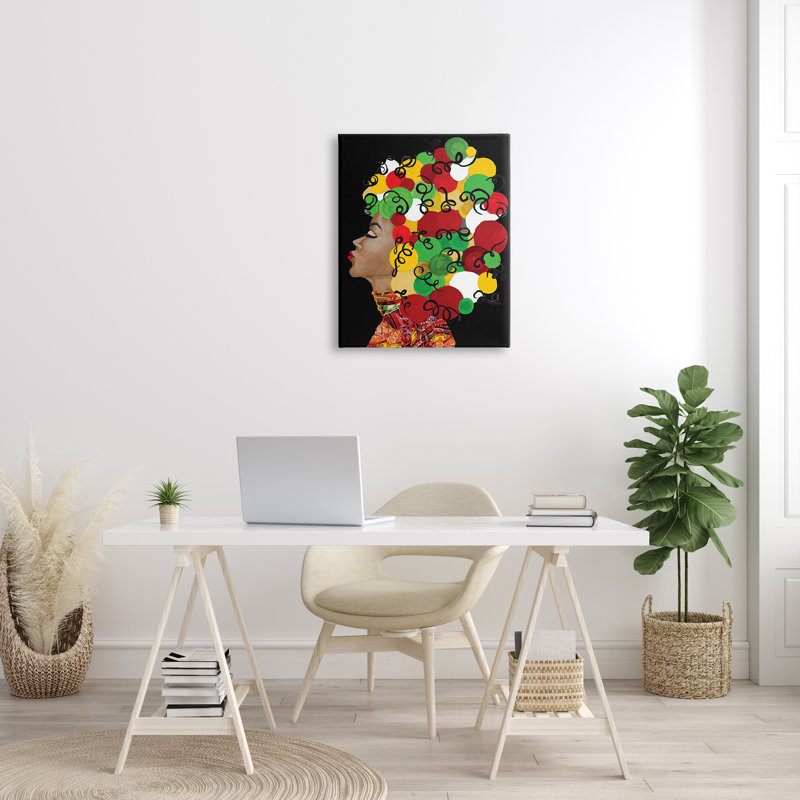 Femme qui chante avec une coiffure abstraite - Peinture, H 30 po x l 24 po x l 1,5 po, Toile tendue