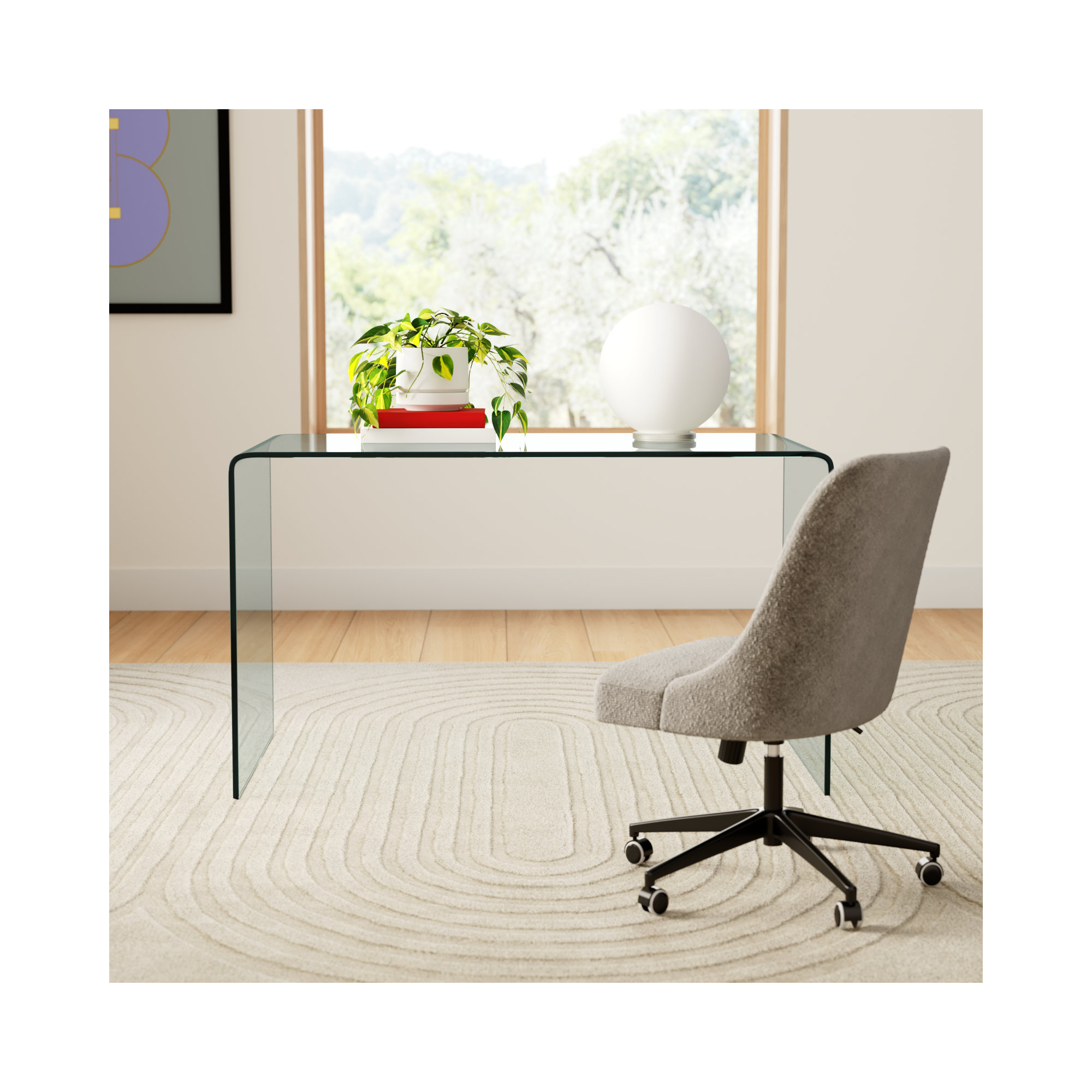 Alberty Writing Desk, 29" H x 50" W x 27.5" D, Clear