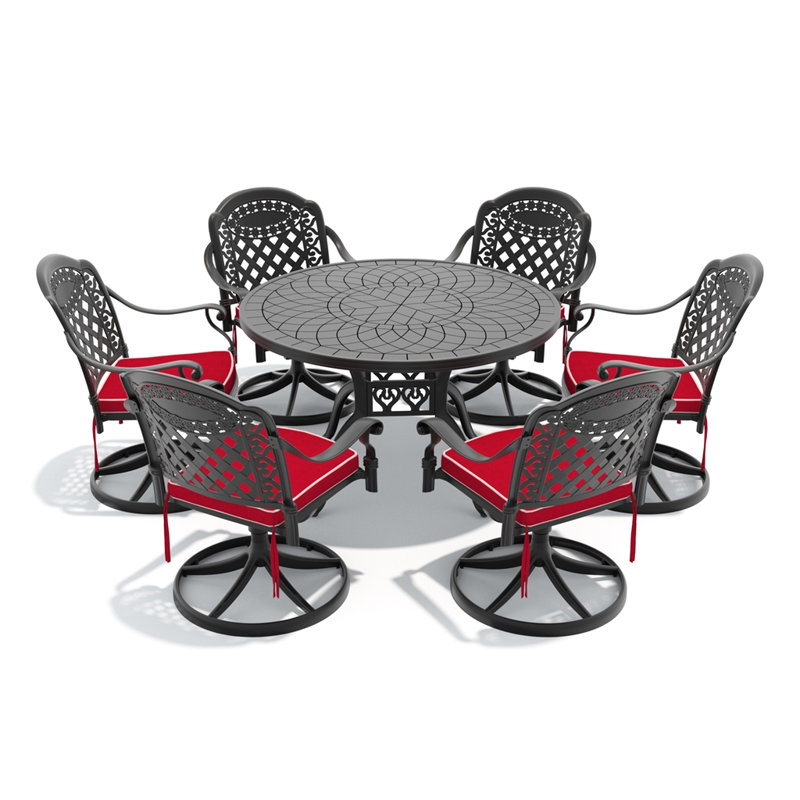 Ensemble de salle à manger 7 pièces en fonte d'aluminium toutes saisons, comprenant 6 chaises pivotantes et une table ronde de 47,24 po