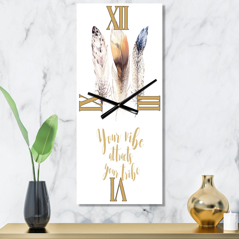 Horloge murale plume et citation, Grand