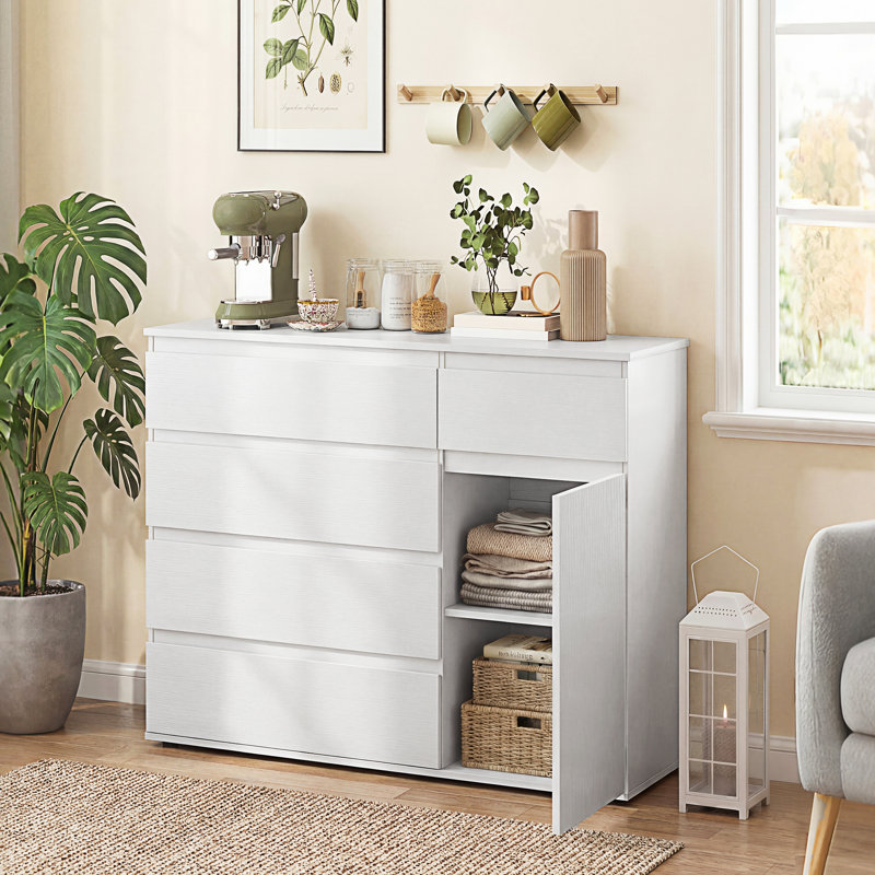  Chest Of Drawers, 5 Drawer Dresser with Soft-Close Cabinet, Black, White