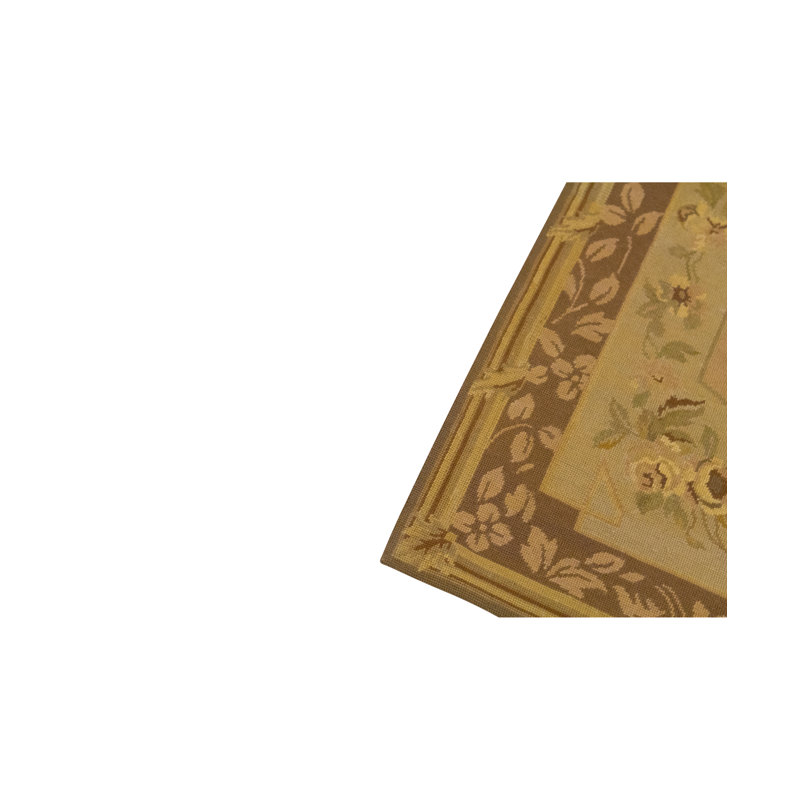Tapis jaune et brun de haute qualité noué à la main