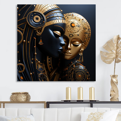 Cubism black and gold African Mother  II - Woman African American Framed Wall Art