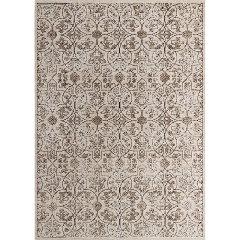 Dathon Floral Area Rug in Bone, Rectangle 10' x 14'