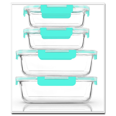 Paquet de 4 récipients de conservation / cuisson en verre vert - 2 x 80 oz (10 tasses) + 2 x 36 oz (4,5 tasses), couvercles hermétiques, va au micro-ondes / four / congélateur / lave-vaisselle
