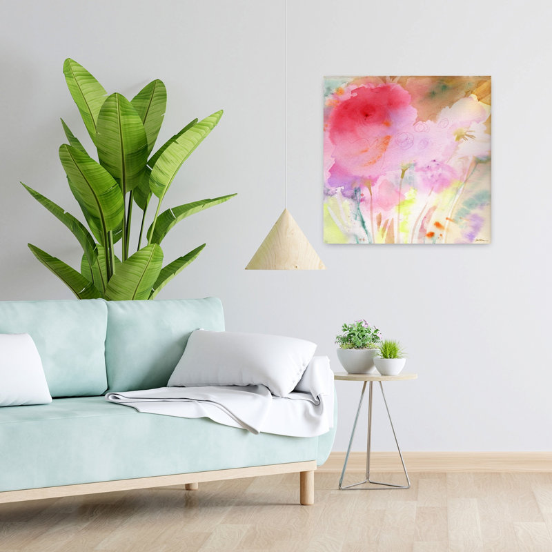 Art floral contemporain rose, H 24 po x l 24 po