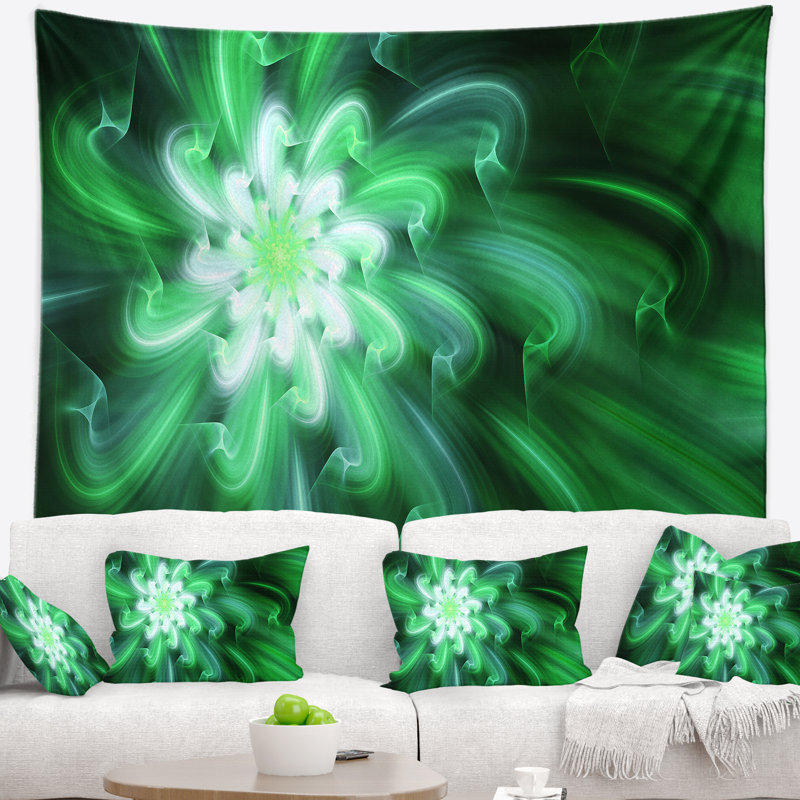 Tapisserie florales et larges pétales de fleurs exotiques vert, H 68 po x l 80 po