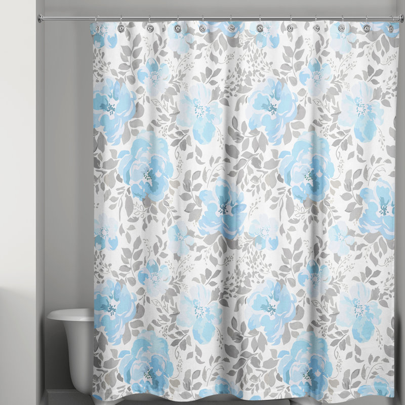 Rideau de douche simple à motif floral Daijon Meda, Bleu sarcelle/Gris