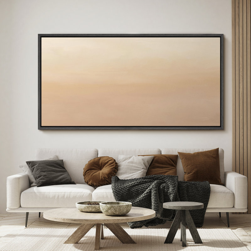«Neutral Gradient Abstract», art mural minimaliste beige chaud, Noir, H 30 po x l 60 po