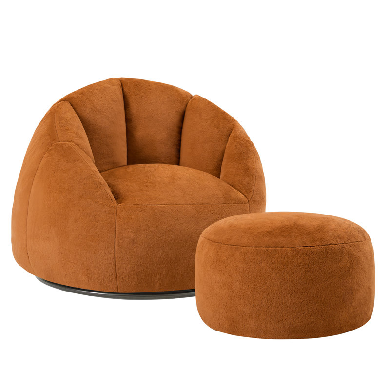 360° Rotating Shell Compression Lazy Sofa with Ottoman - Removable Breathable Plush Chaise Lounge for Living Room