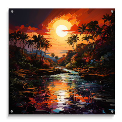 Art indien, paradis tropical III - art mural indien en acrylique pour salon